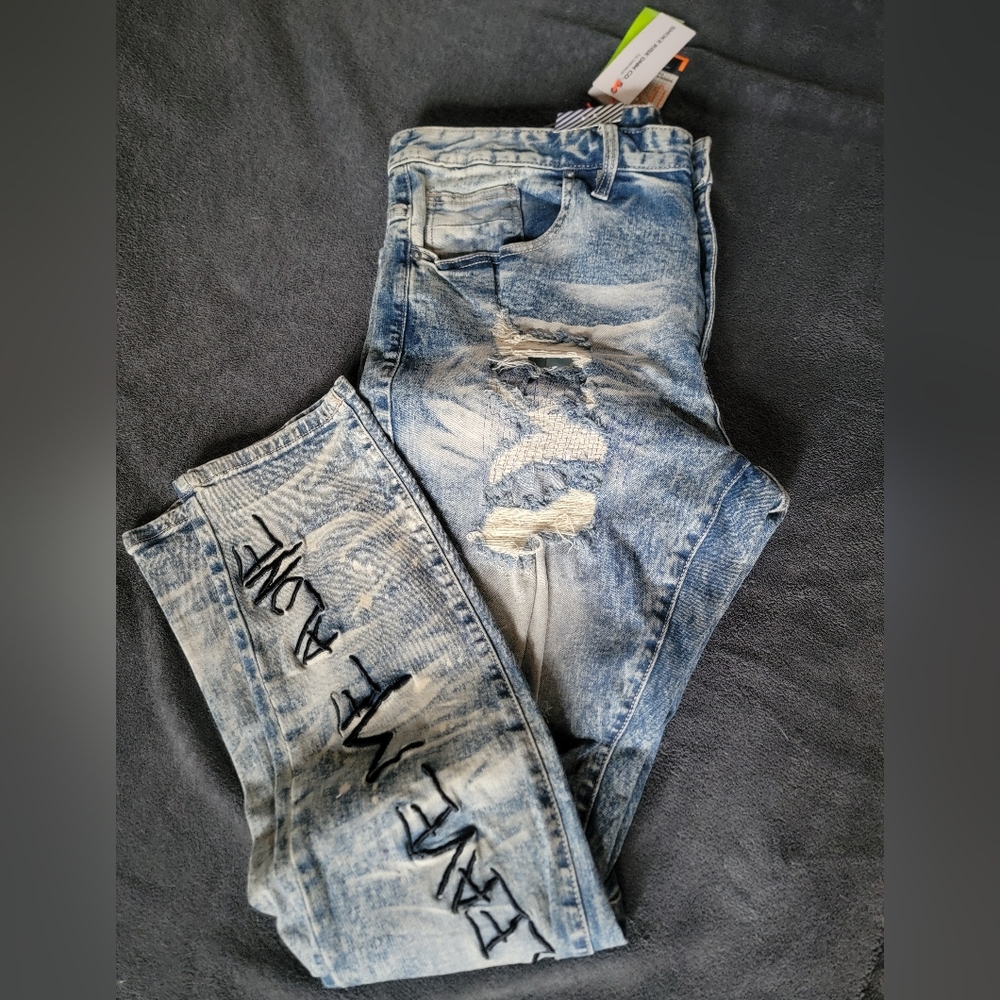 "Leave me alone" jeans. Smoke rise dnm co.